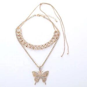 Elegant Gold Toned Butterfly Necklace and Bracelet Set